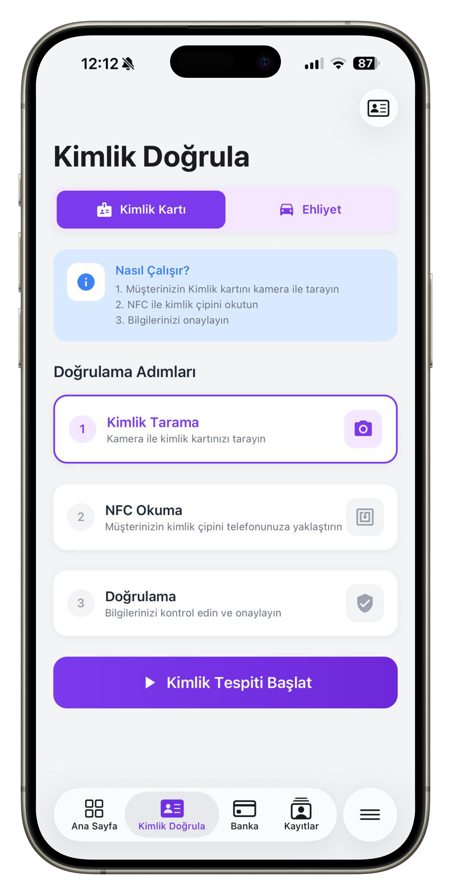 EksenGOLD Kimlik Doğrula, NFC identity verification