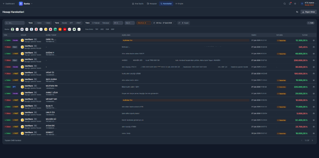 Eksenova Banka Hesap Hareketleri