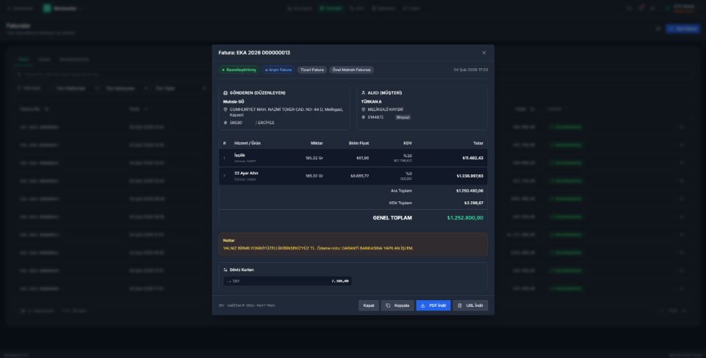 Eksenova Fatura Listesi ve Eslestirme